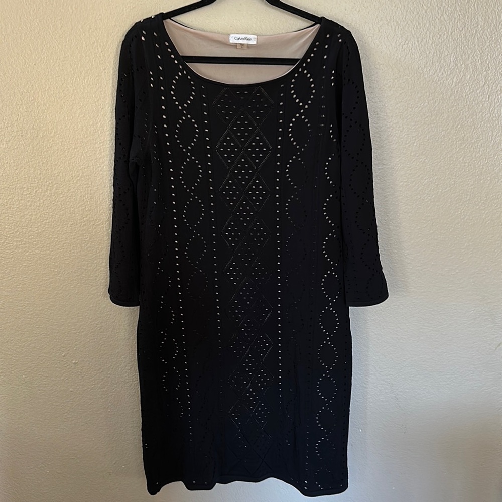 Calvin Klein Black Stretchy Dress with Cutouts and Cream Lining Size XL